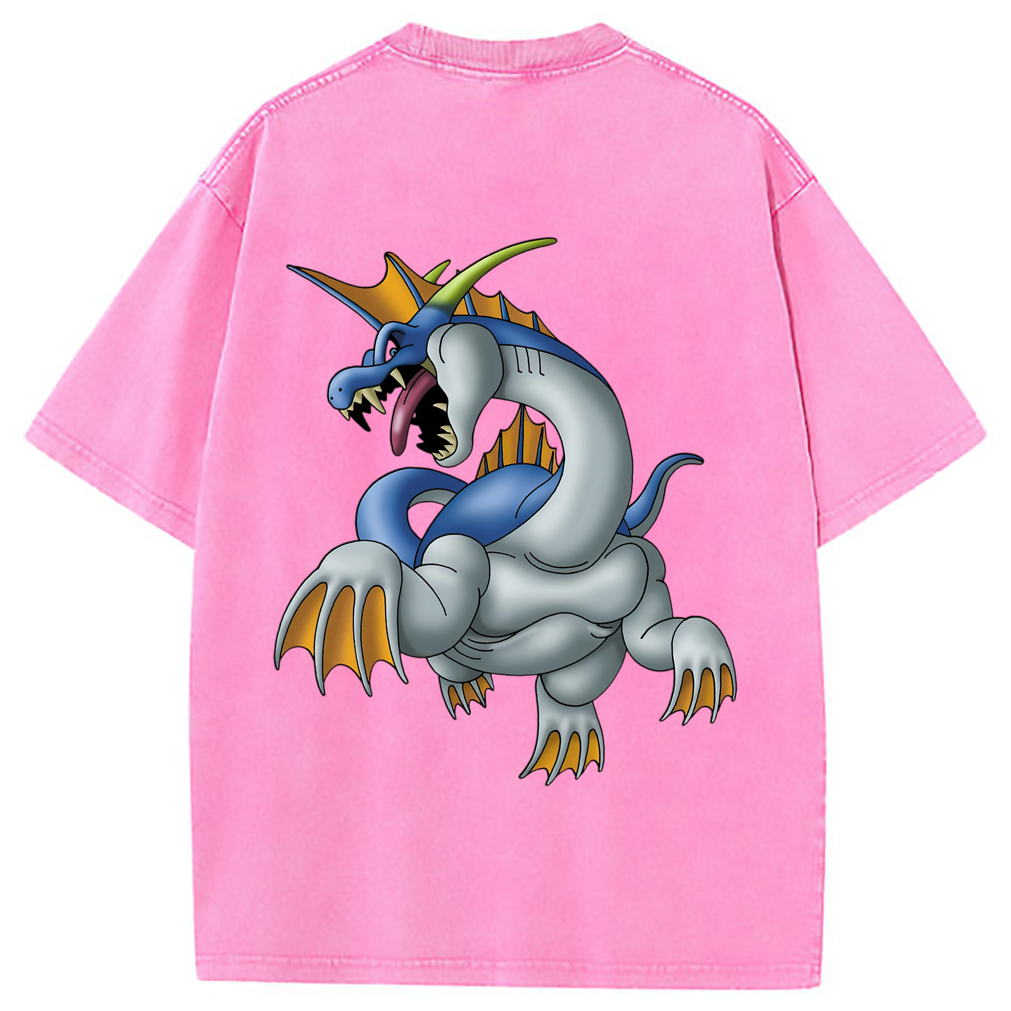 （画像用） ドラゴンクエスト Doragon Kuesuto Dragon Quest 綿100% ヴィンテージ風 半袖Tシャツ（背面プリント）